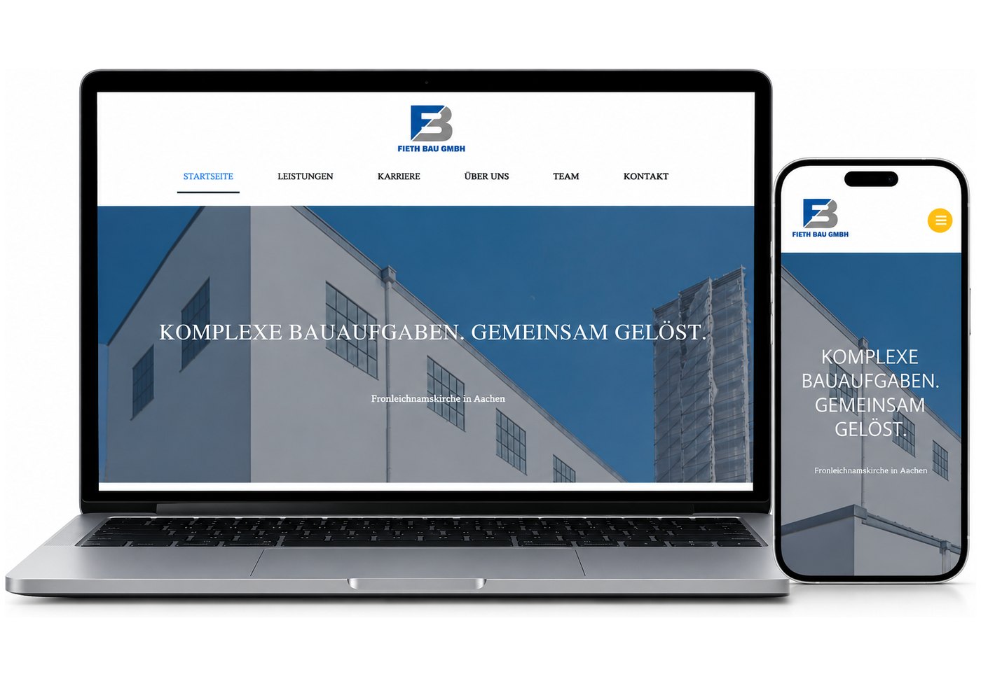 Website von Fieth Bau auf Laptop und Smartphone